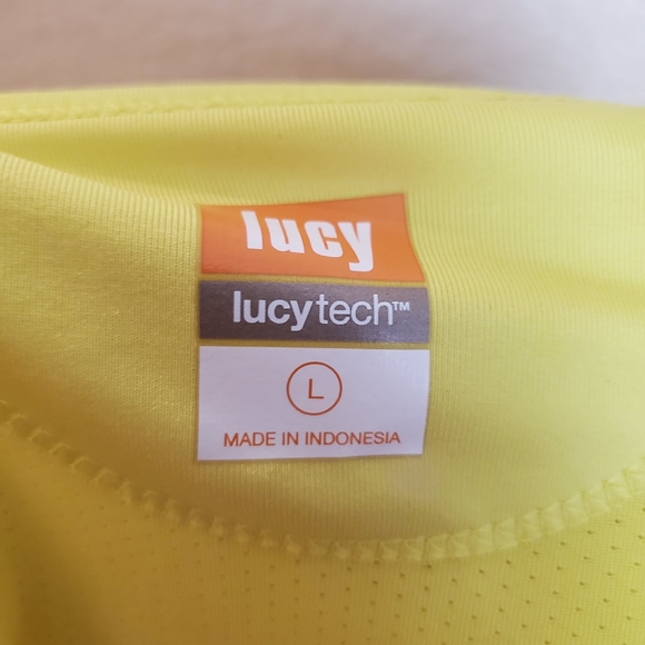LUCY Tech Yellow Short Sleeve Active Running Cycling Workout Shirt Top Large - Picture 5 of 5